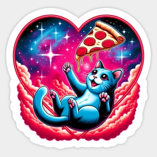 Cat Eating Pizza, Funny Pizza in Space Sticker